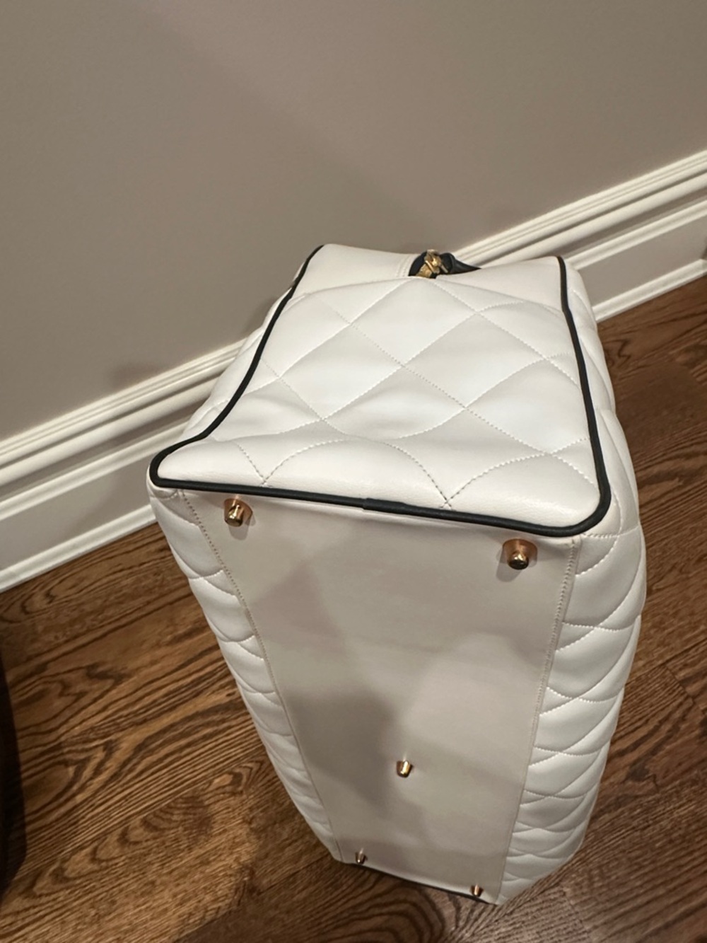 CHANEL White Quilted Logo Bowling Bag with Black Accents - Picture 7 of 8